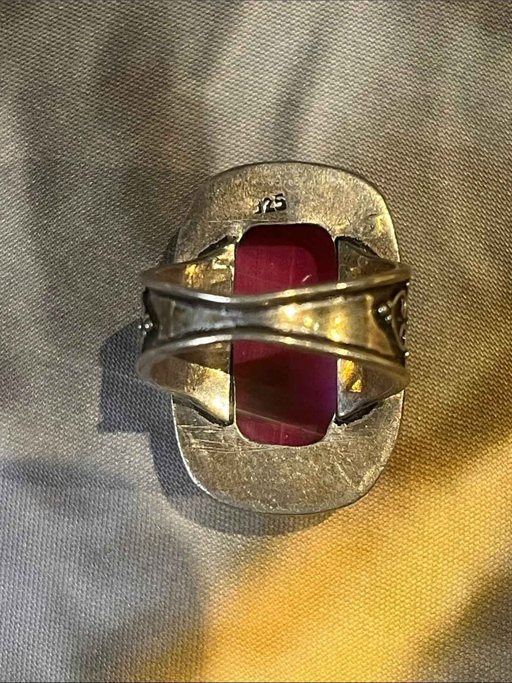 925 Sterling Silver Pink Agate Statement Ring